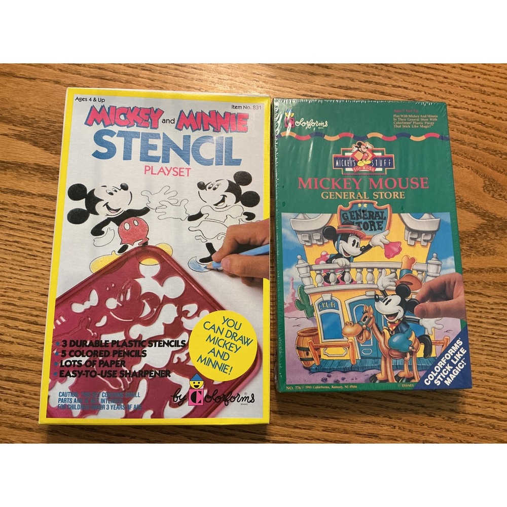 Vintage Disney Mickey Mouse Colorforms General Store & Stencil Playset 1990 1993